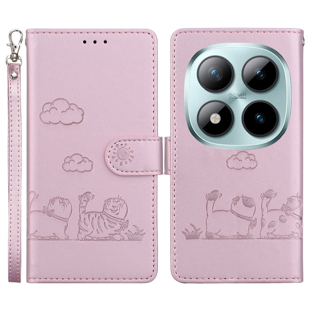 For Xiaomi Redmi Note 15 Pro 5G (Global) Case RFID Blocking Kitten Pattern TPU + PU Leather Phone Cover with Wrist Strap - Pink