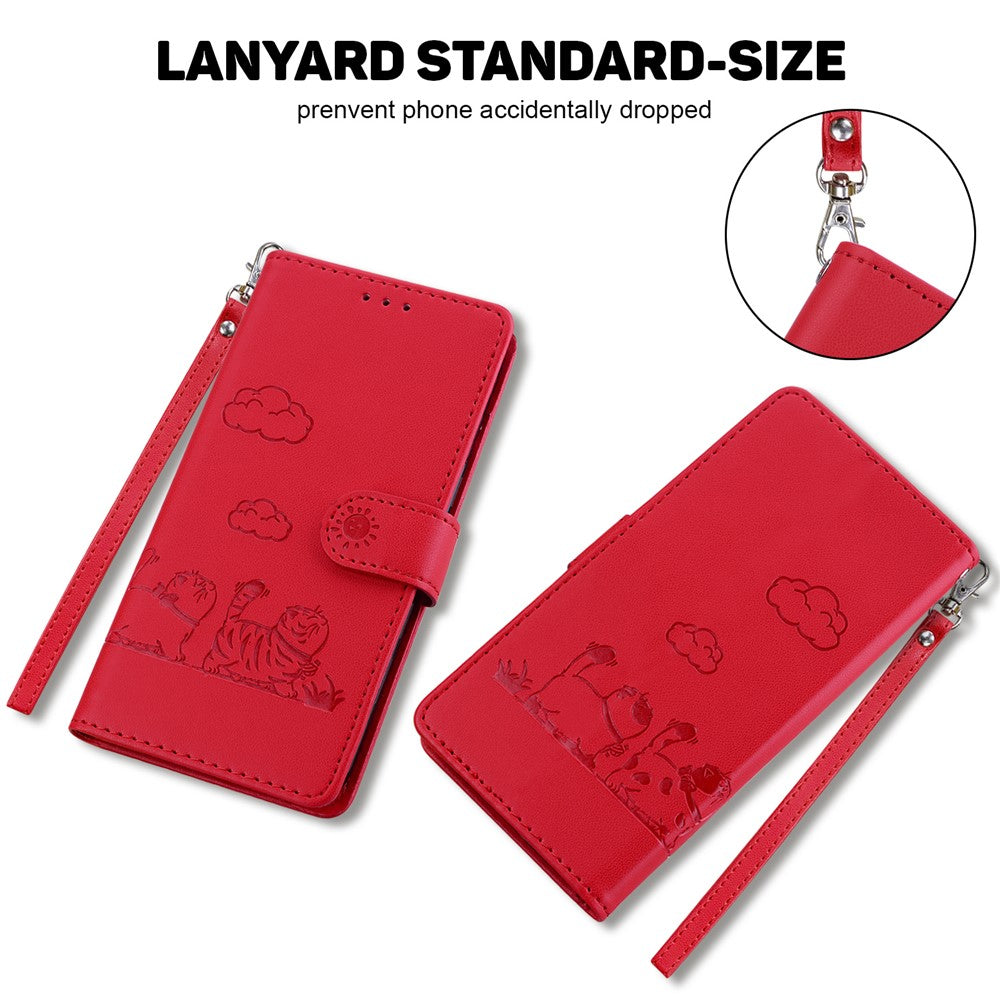 For Xiaomi Redmi Note 15 Pro 5G (Global) Case RFID Blocking Kitten Pattern TPU + PU Leather Phone Cover with Wrist Strap - Red