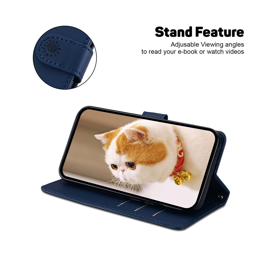 For Xiaomi Redmi Note 15 Pro 5G (Global) Case RFID Blocking Kitten Pattern TPU + PU Leather Phone Cover with Wrist Strap - Dark Blue