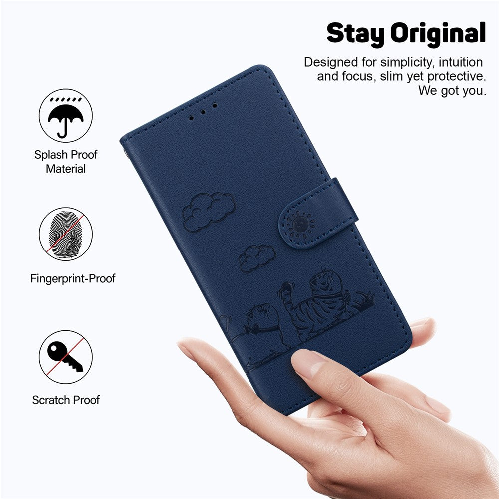 For Xiaomi Redmi Note 15 Pro 5G (Global) Case RFID Blocking Kitten Pattern TPU + PU Leather Phone Cover with Wrist Strap - Dark Blue