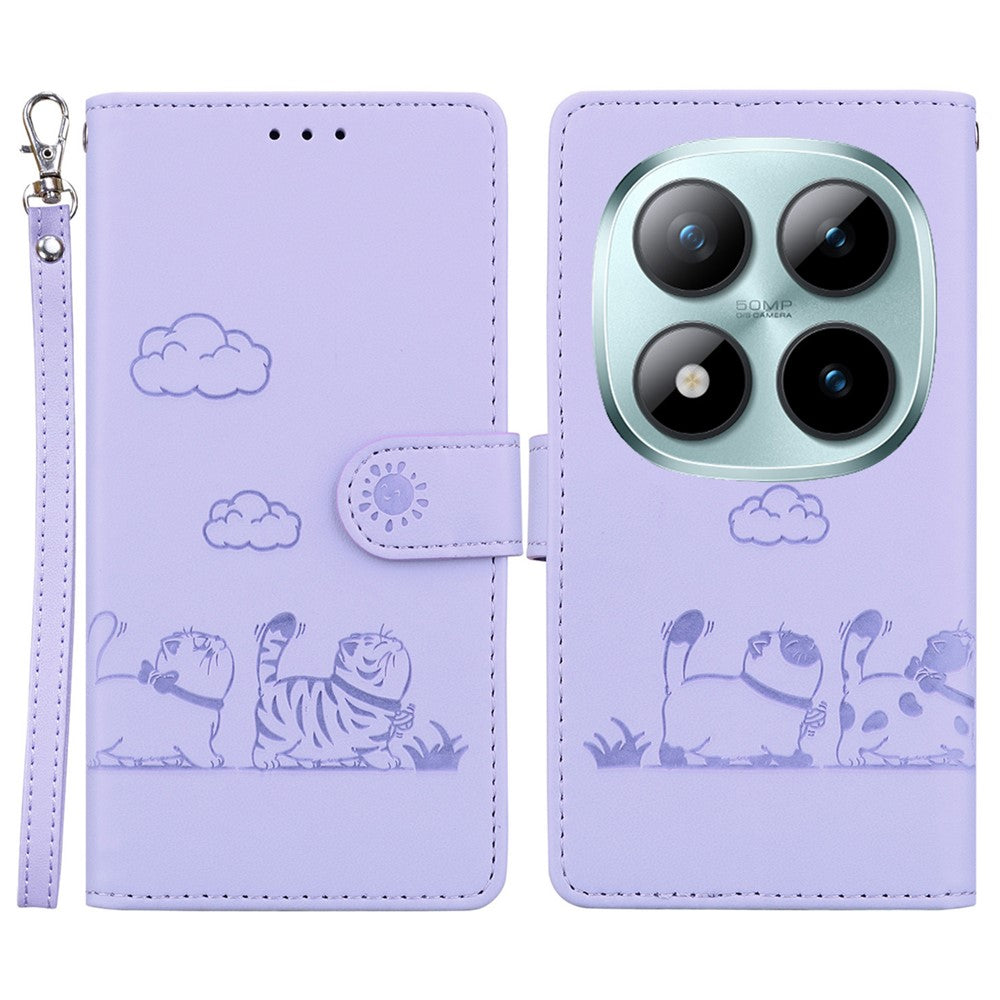 For Xiaomi Redmi Note 15 Pro 5G (Global) Case RFID Blocking Kitten Pattern TPU + PU Leather Phone Cover with Wrist Strap - Purple