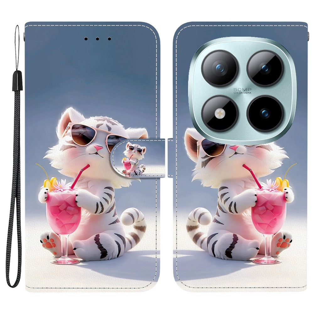 For Xiaomi Redmi Note 15 Pro 5G (Global) Case Pattern Printing Leather Flip Wallet Phone Cover with Lanyard - Cartoon Tiger