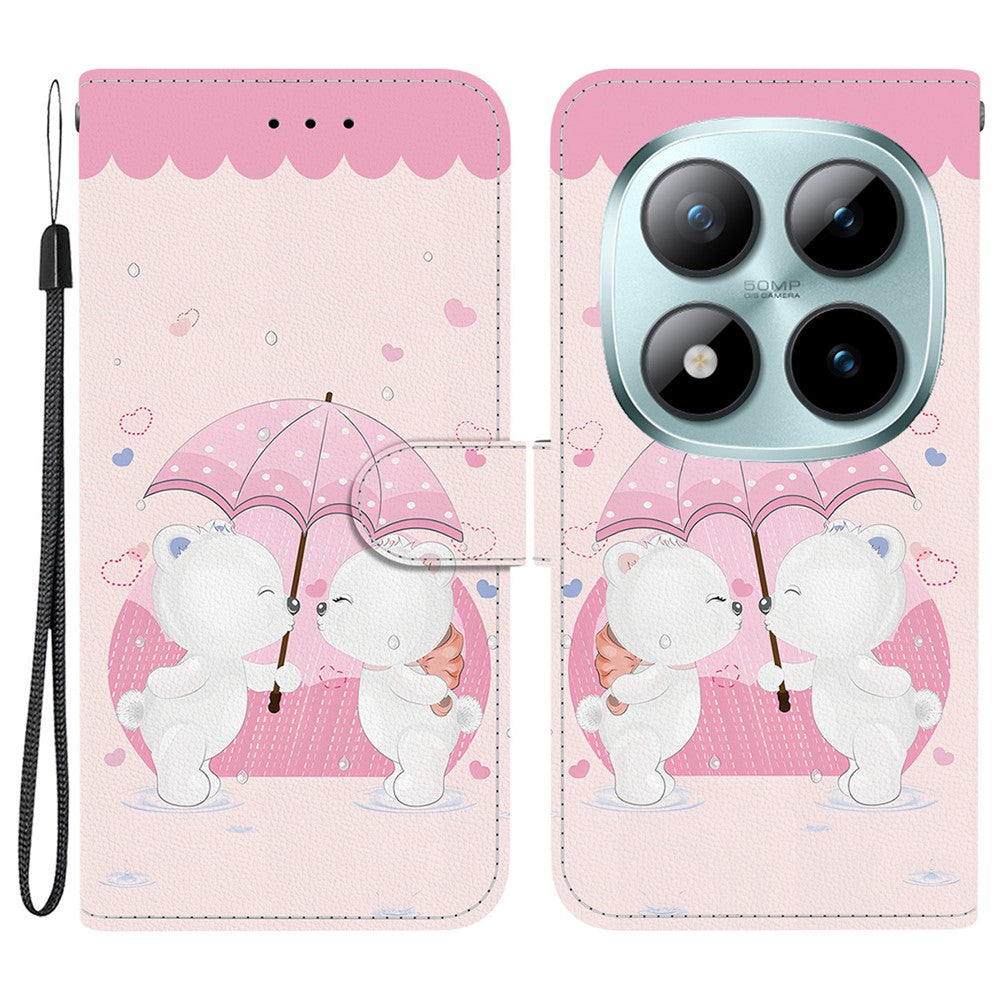 For Xiaomi Redmi Note 15 Pro 5G (Global) Case Pattern Printing Leather Flip Wallet Phone Cover with Lanyard - Cartoon Couple Bear
