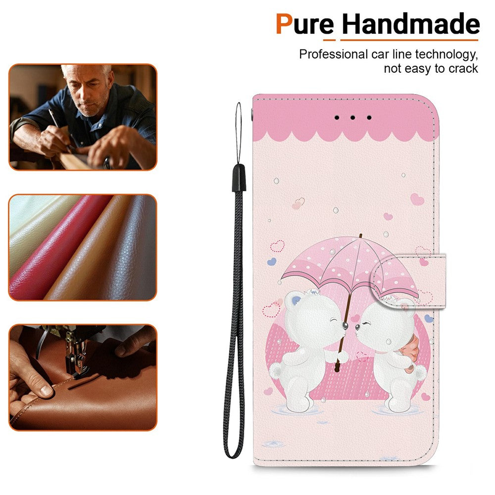 For Xiaomi Redmi Note 15 Pro 5G (Global) Case Pattern Printing Leather Flip Wallet Phone Cover with Lanyard - Cartoon Couple Bear