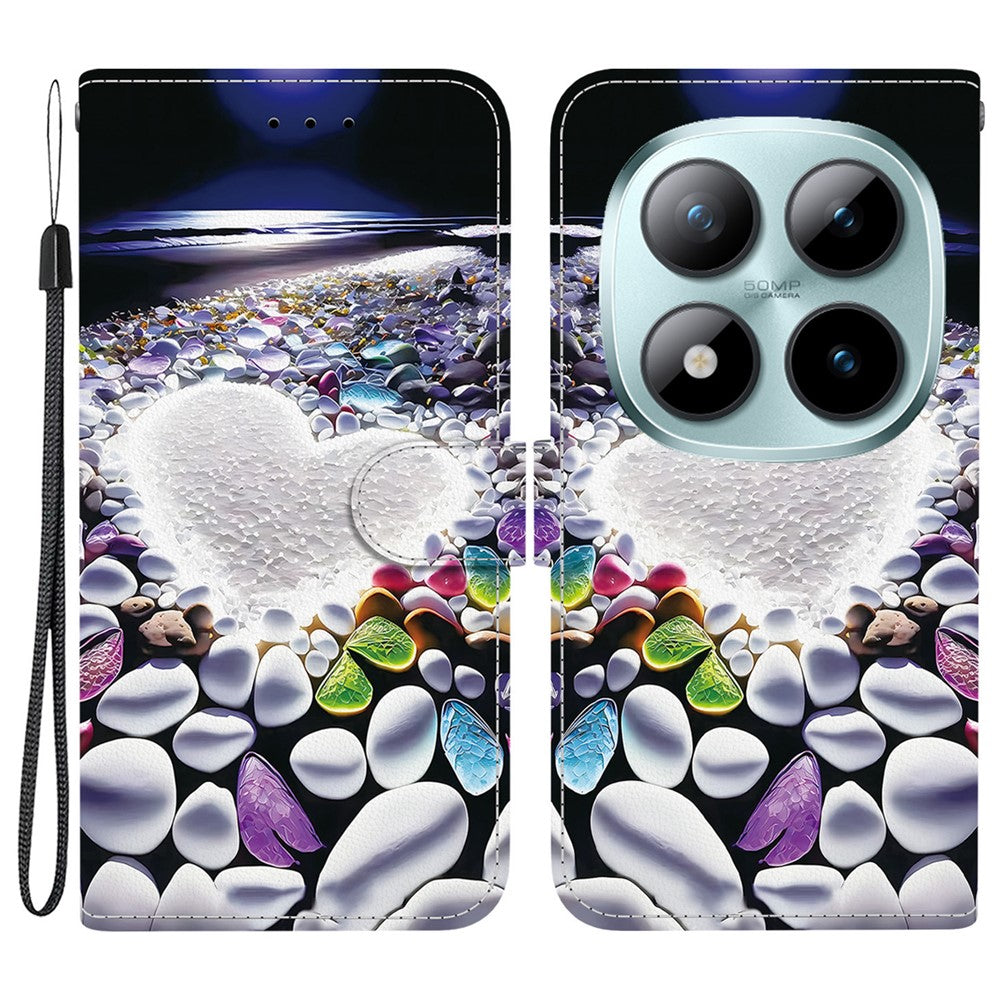 For Xiaomi Redmi Note 15 Pro 5G (Global) Case Pattern Printing Leather Flip Wallet Phone Cover with Lanyard - Heart Shape