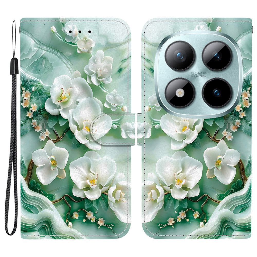 For Xiaomi Redmi Note 15 Pro 5G (Global) Case Pattern Printing Leather Flip Wallet Phone Cover with Lanyard - Jade Flower