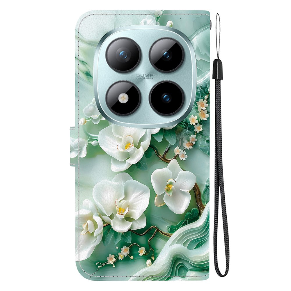 For Xiaomi Redmi Note 15 Pro 5G (Global) Case Pattern Printing Leather Flip Wallet Phone Cover with Lanyard - Jade Flower