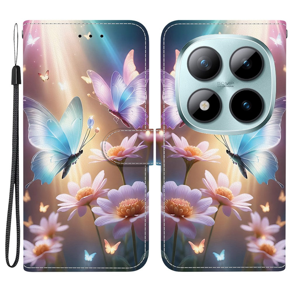 For Xiaomi Redmi Note 15 Pro 5G (Global) Case Pattern Printing Leather Flip Wallet Phone Cover with Lanyard - Butterfly Floral