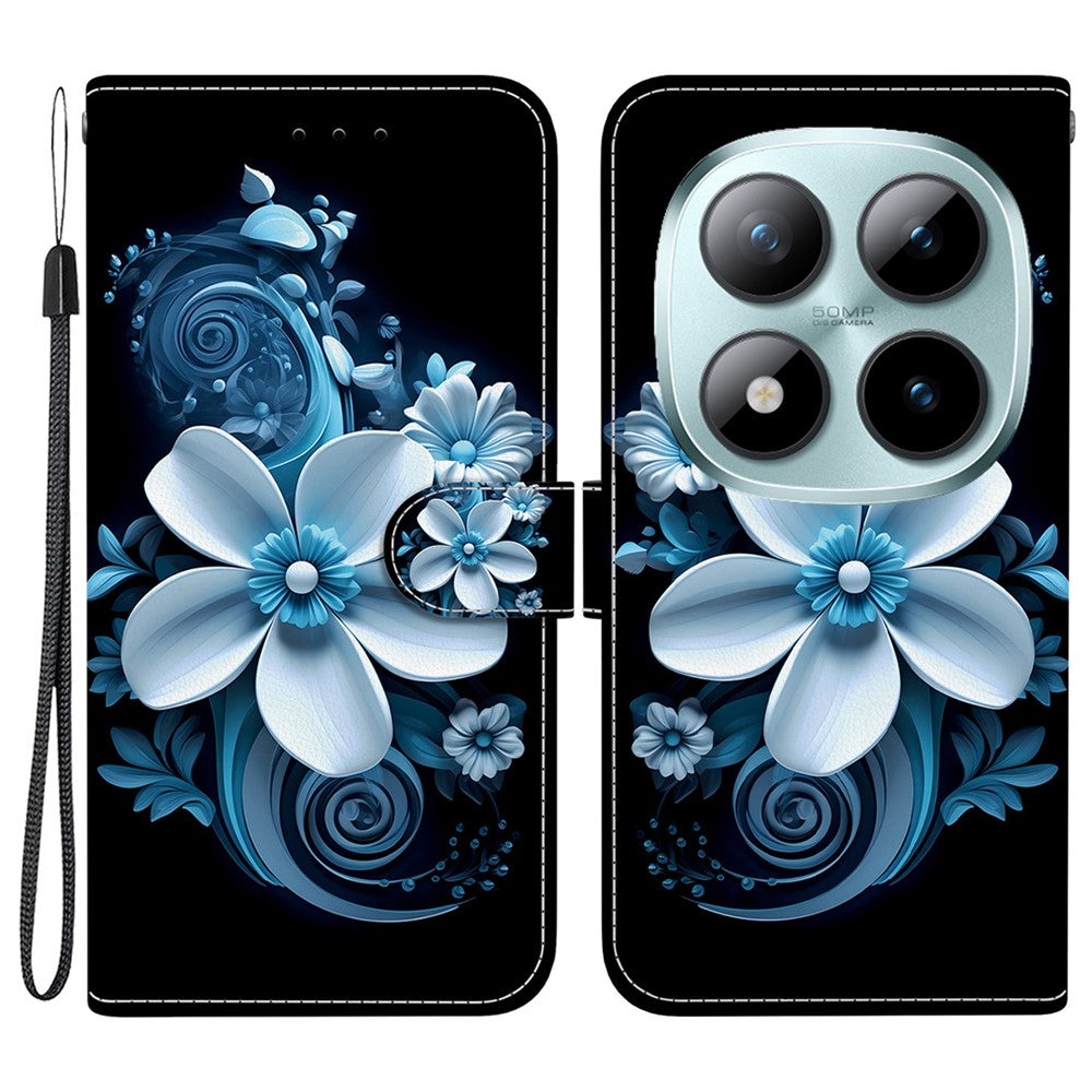 For Xiaomi Redmi Note 15 Pro 5G (Global) Case Pattern Printing Leather Flip Wallet Phone Cover with Lanyard - Black Orchid