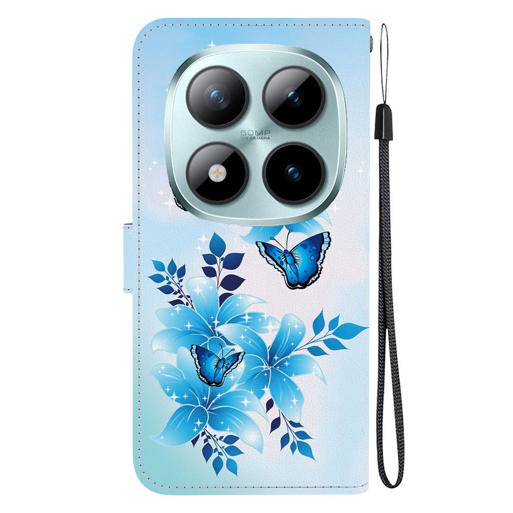 For Xiaomi Redmi Note 15 Pro 5G (Global) Case Pattern Printing Leather Flip Wallet Phone Cover with Lanyard - Blue Butterfly