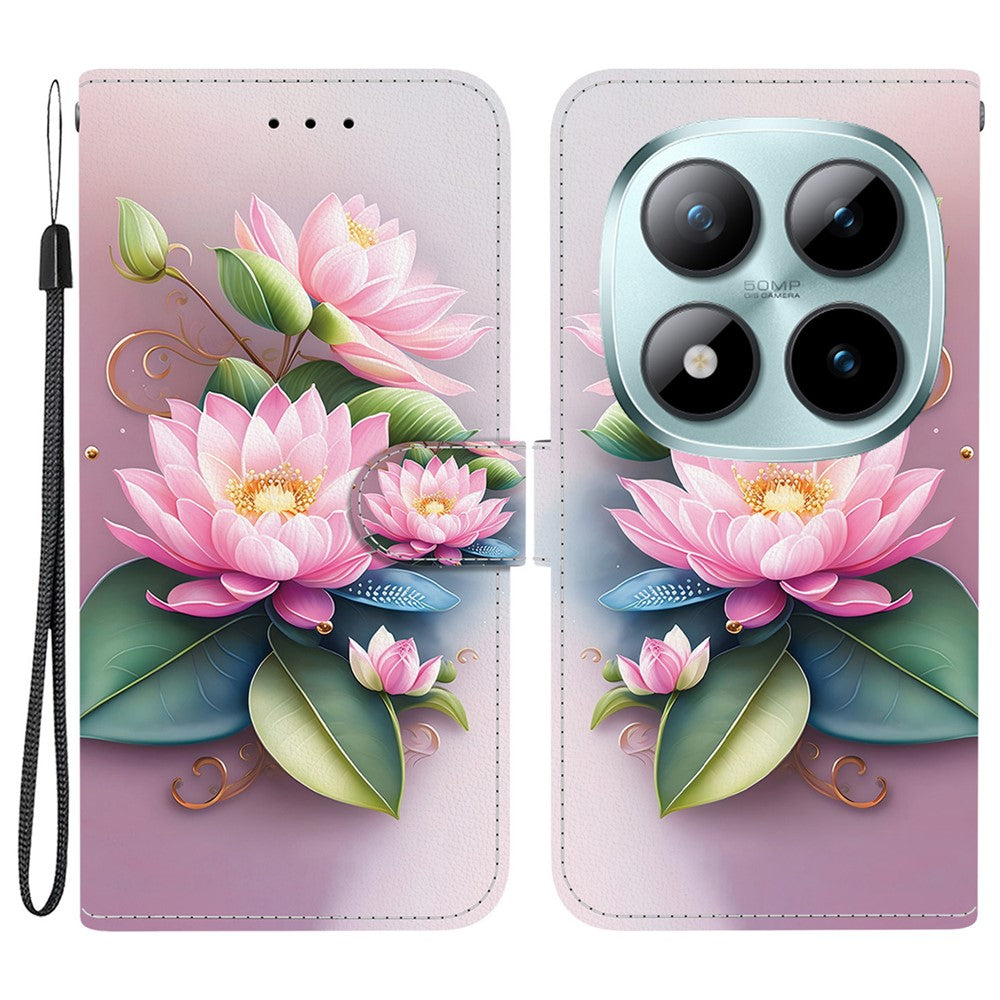 For Xiaomi Redmi Note 15 Pro 5G (Global) Case Pattern Printing Leather Flip Wallet Phone Cover with Lanyard - Lotus
