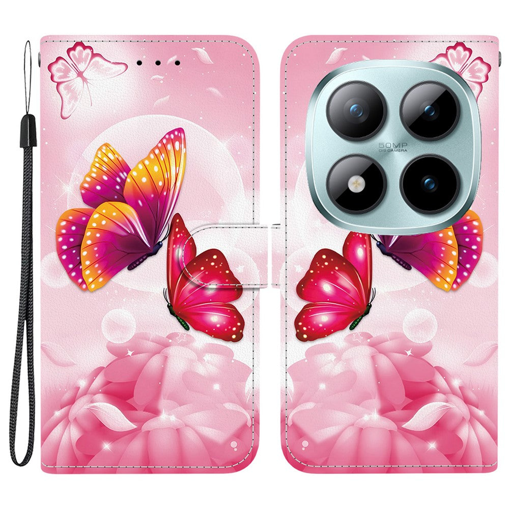 For Xiaomi Redmi Note 15 Pro 5G (Global) Case Pattern Printing Leather Flip Wallet Phone Cover with Lanyard - Pink Butterfly