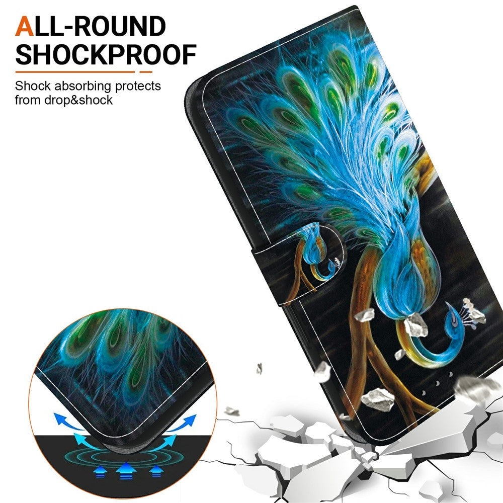 For Xiaomi Redmi Note 15 Pro 5G (Global) Case Pattern Printing Leather Flip Wallet Phone Cover with Lanyard - Peacock