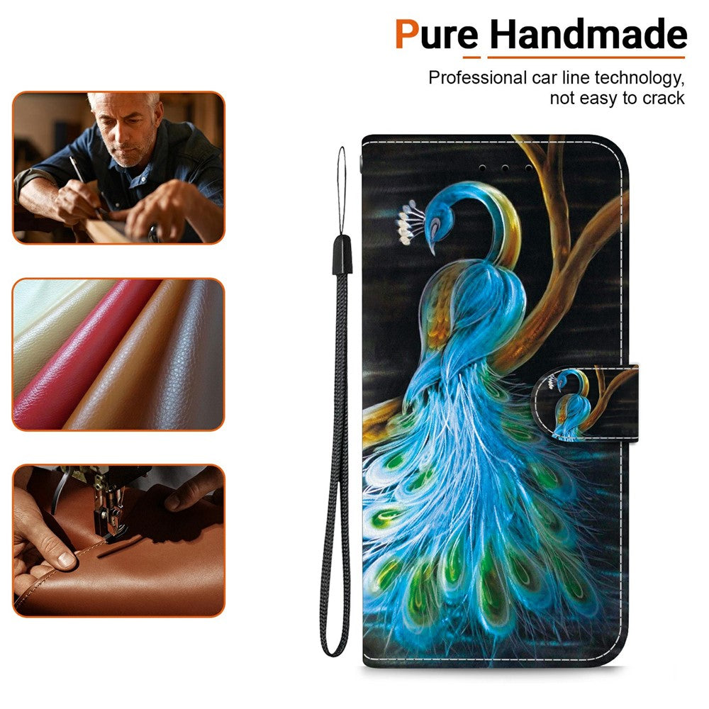 For Xiaomi Redmi Note 15 Pro 5G (Global) Case Pattern Printing Leather Flip Wallet Phone Cover with Lanyard - Peacock