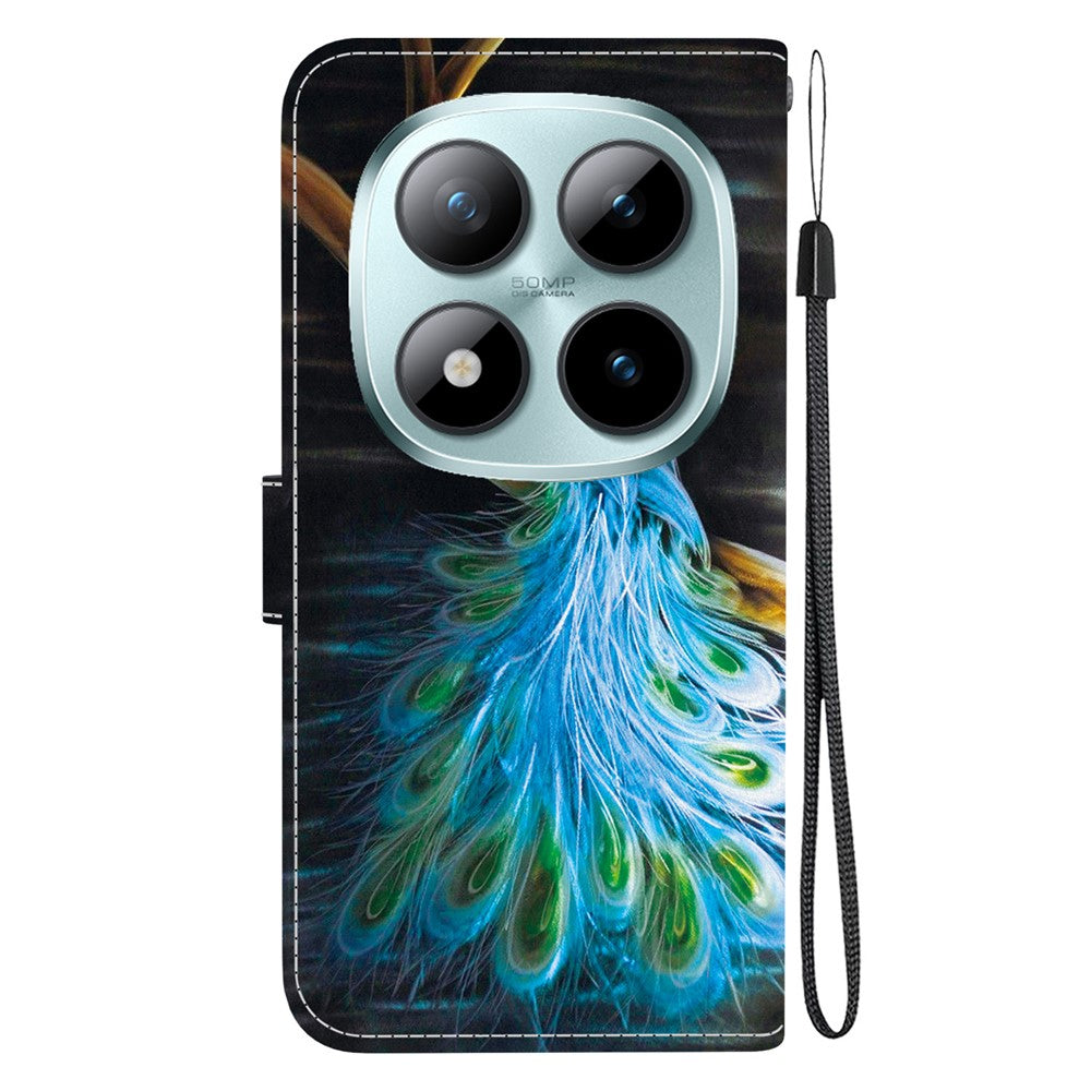 For Xiaomi Redmi Note 15 Pro 5G (Global) Case Pattern Printing Leather Flip Wallet Phone Cover with Lanyard - Peacock