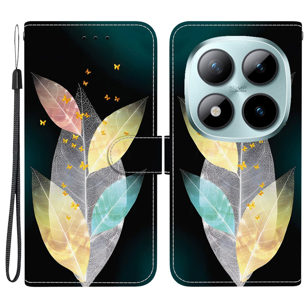 For Xiaomi Redmi Note 15 Pro 5G (Global) Case Pattern Printing Leather Flip Wallet Phone Cover with Lanyard - Colored Leaves