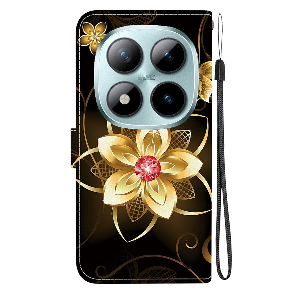 For Xiaomi Redmi Note 15 Pro 5G (Global) Case Pattern Printing Leather Flip Wallet Phone Cover with Lanyard - Golden Flower