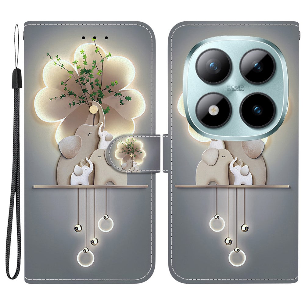 For Xiaomi Redmi Note 15 Pro 5G (Global) Case Pattern Printing Leather Flip Wallet Phone Cover with Lanyard - Three Elephants