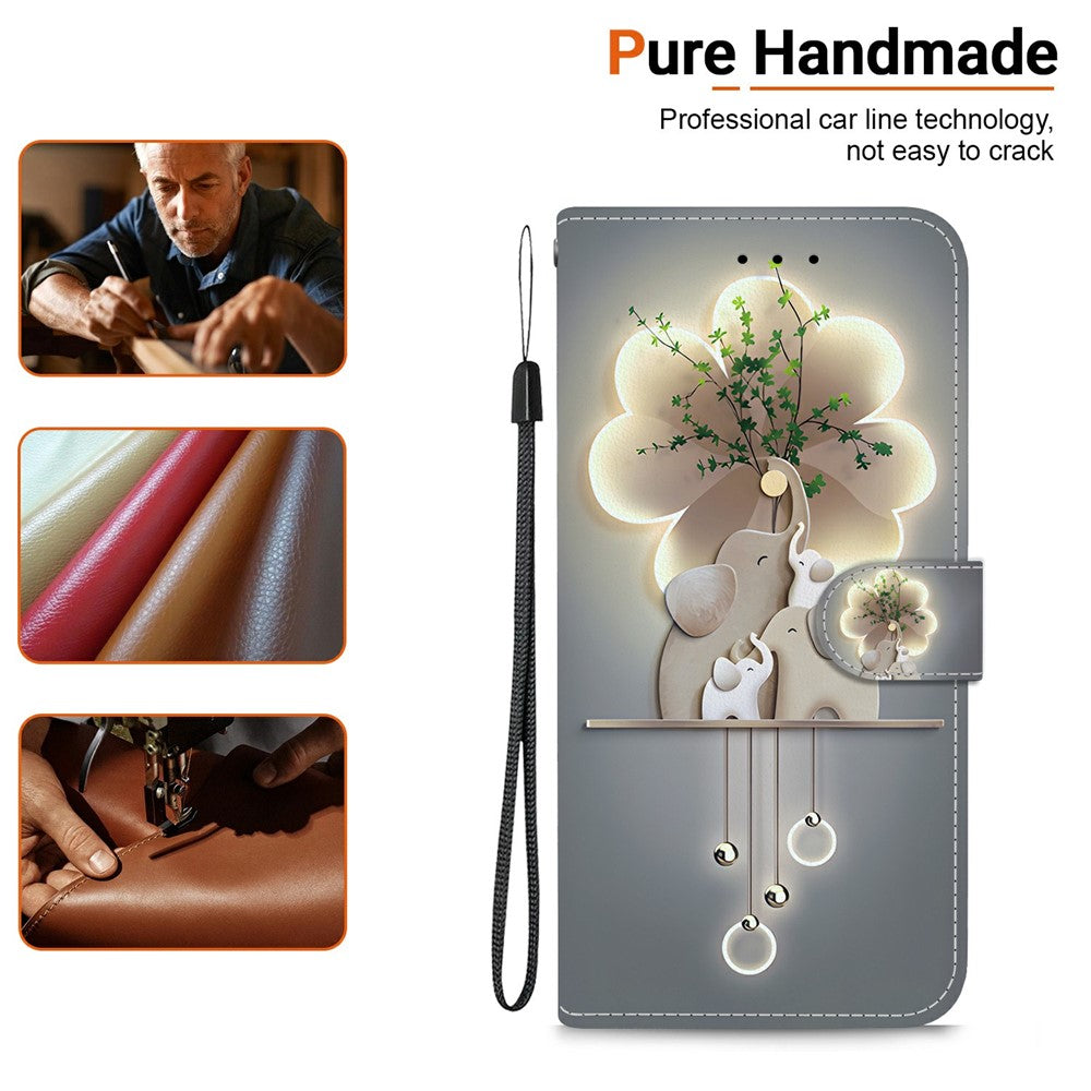 For Xiaomi Redmi Note 15 Pro 5G (Global) Case Pattern Printing Leather Flip Wallet Phone Cover with Lanyard - Three Elephants