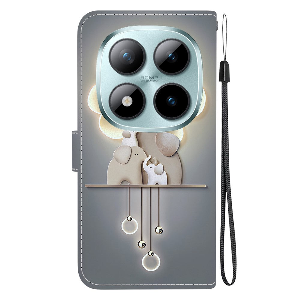 For Xiaomi Redmi Note 15 Pro 5G (Global) Case Pattern Printing Leather Flip Wallet Phone Cover with Lanyard - Three Elephants