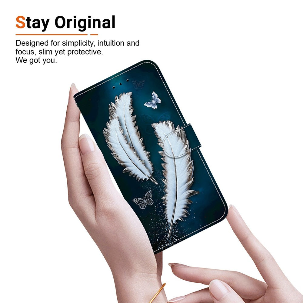 For Xiaomi Redmi Note 15 Pro 5G (Global) Case Pattern Printing Leather Flip Wallet Phone Cover with Lanyard - White Butterfly Feather