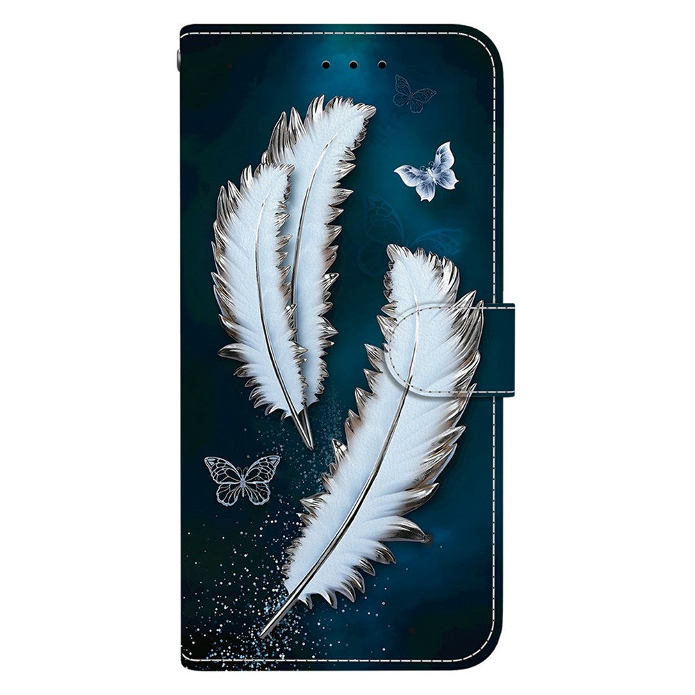 For Xiaomi Redmi Note 15 Pro 5G (Global) Case Pattern Printing Leather Flip Wallet Phone Cover with Lanyard - White Butterfly Feather
