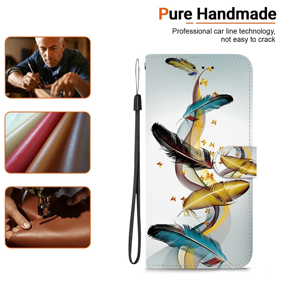 For Xiaomi Redmi Note 15 Pro 5G (Global) Case Pattern Printing Leather Flip Wallet Phone Cover with Lanyard - Golden Butterfly Feather