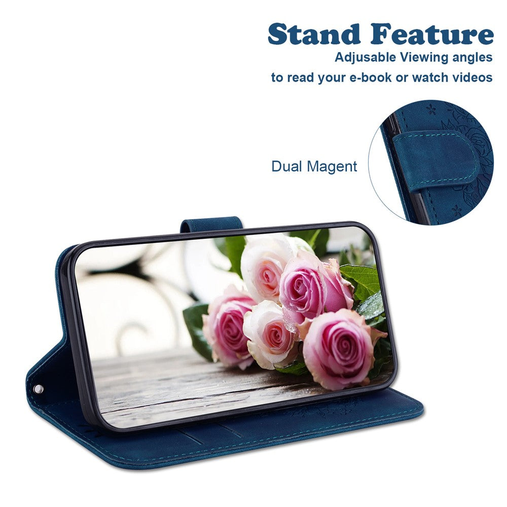 For Xiaomi Redmi Note 15 Pro 5G (Global) Case Butterfly Flower Imprint PU Leather Wallet Phone Cover with Strap - Blue