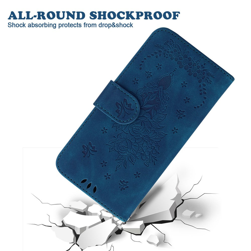 For Xiaomi Redmi Note 15 Pro 5G (Global) Case Butterfly Flower Imprint PU Leather Wallet Phone Cover with Strap - Blue