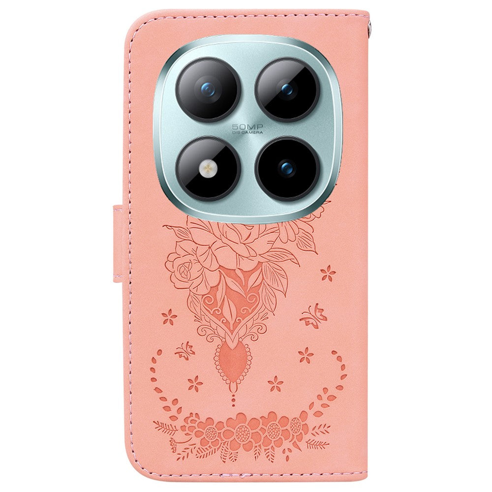 For Xiaomi Redmi Note 15 Pro 5G (Global) Case Butterfly Flower Imprint PU Leather Wallet Phone Cover with Strap - Pink