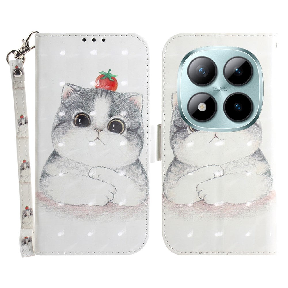 For Xiaomi Redmi Note 15 Pro 5G (Global) Case Pattern Printing Leather Wallet Phone Cover with Wrist Strap - Cute Cat