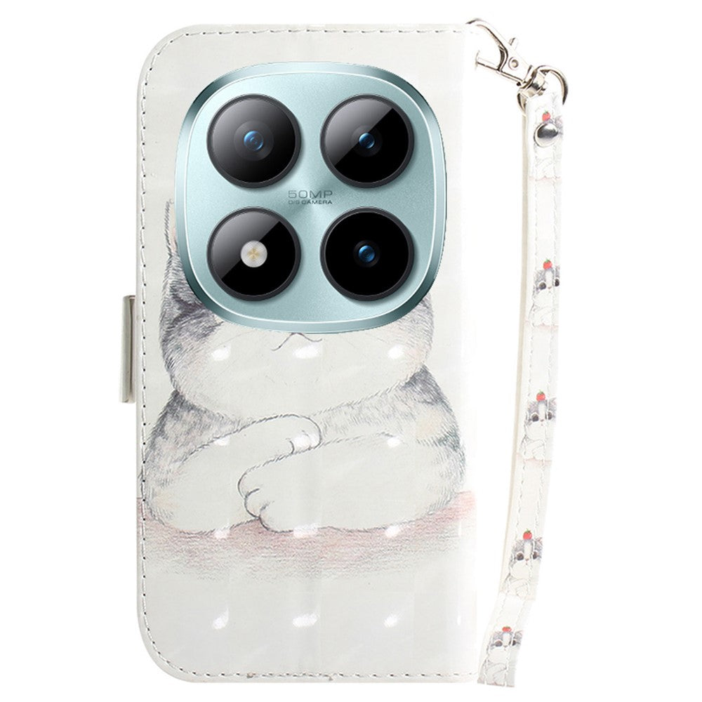 For Xiaomi Redmi Note 15 Pro 5G (Global) Case Pattern Printing Leather Wallet Phone Cover with Wrist Strap - Cute Cat