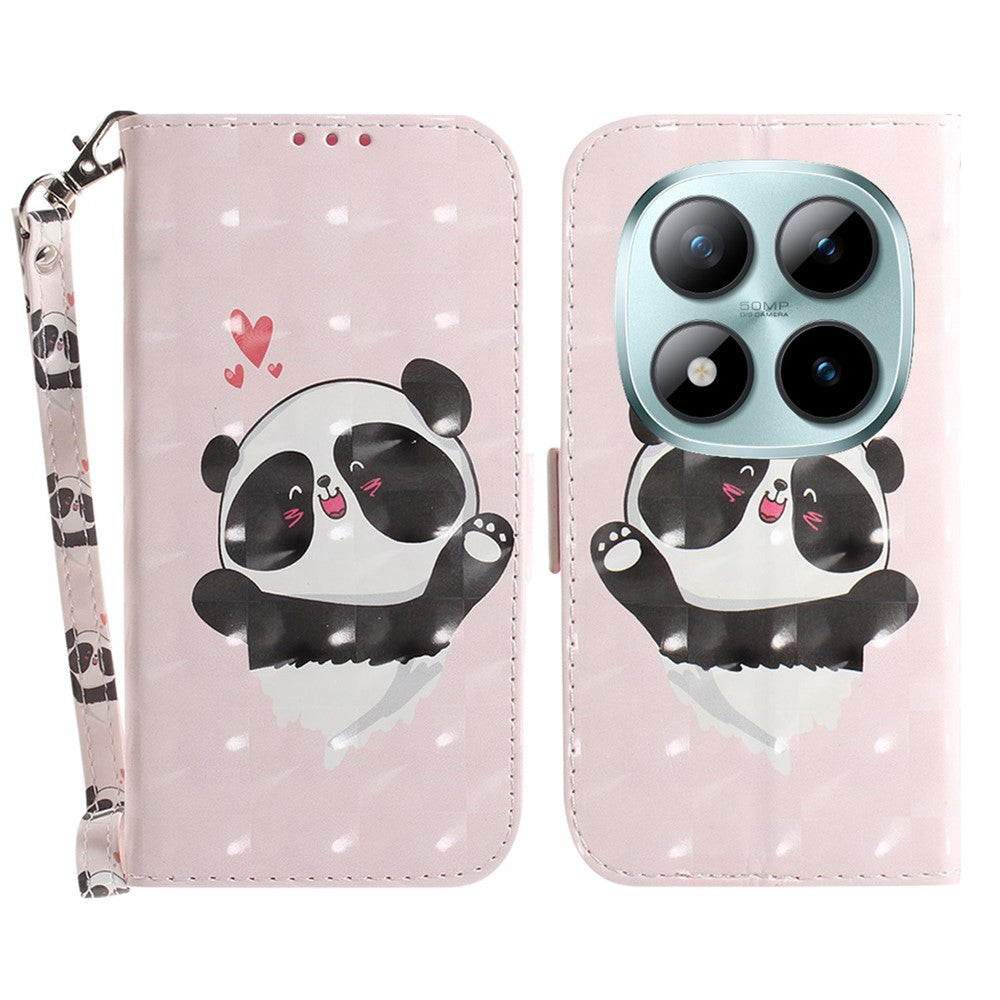 For Xiaomi Redmi Note 15 Pro 5G (Global) Case Pattern Printing Leather Wallet Phone Cover with Wrist Strap - Love Heart Panda