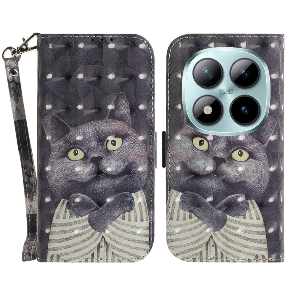 For Xiaomi Redmi Note 15 Pro 5G (Global) Case Pattern Printing Leather Wallet Phone Cover with Wrist Strap - Embracing Cat