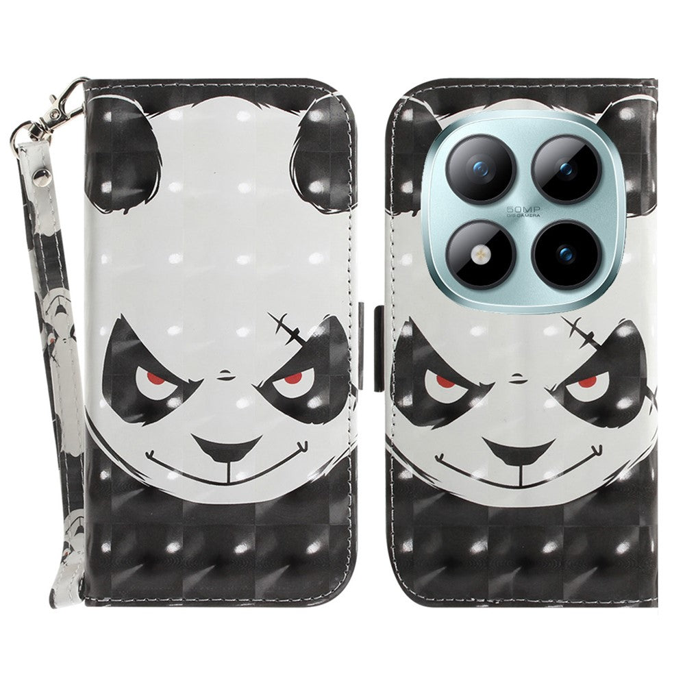 For Xiaomi Redmi Note 15 Pro 5G (Global) Case Pattern Printing Leather Wallet Phone Cover with Wrist Strap - Angry Panda