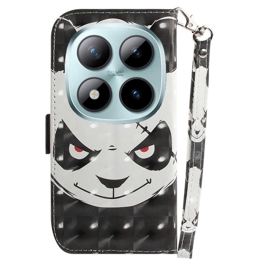 For Xiaomi Redmi Note 15 Pro 5G (Global) Case Pattern Printing Leather Wallet Phone Cover with Wrist Strap - Angry Panda