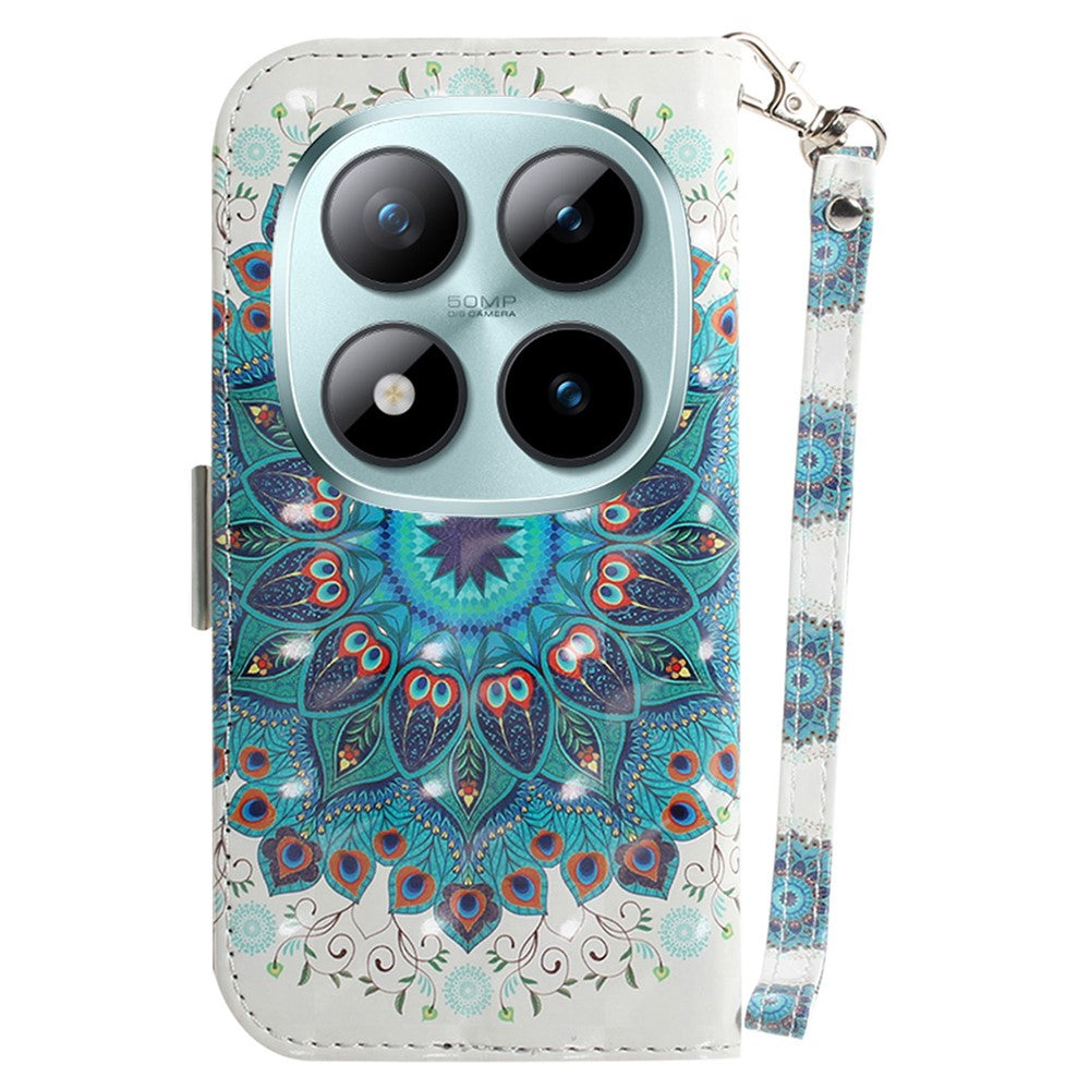 For Xiaomi Redmi Note 15 Pro 5G (Global) Case Pattern Printing Leather Wallet Phone Cover with Wrist Strap - Peacock Wreath