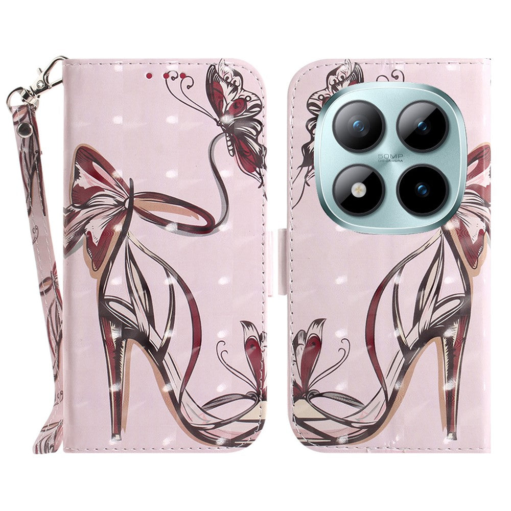 For Xiaomi Redmi Note 15 Pro 5G (Global) Case Pattern Printing Leather Wallet Phone Cover with Wrist Strap - Butterfly High Heels