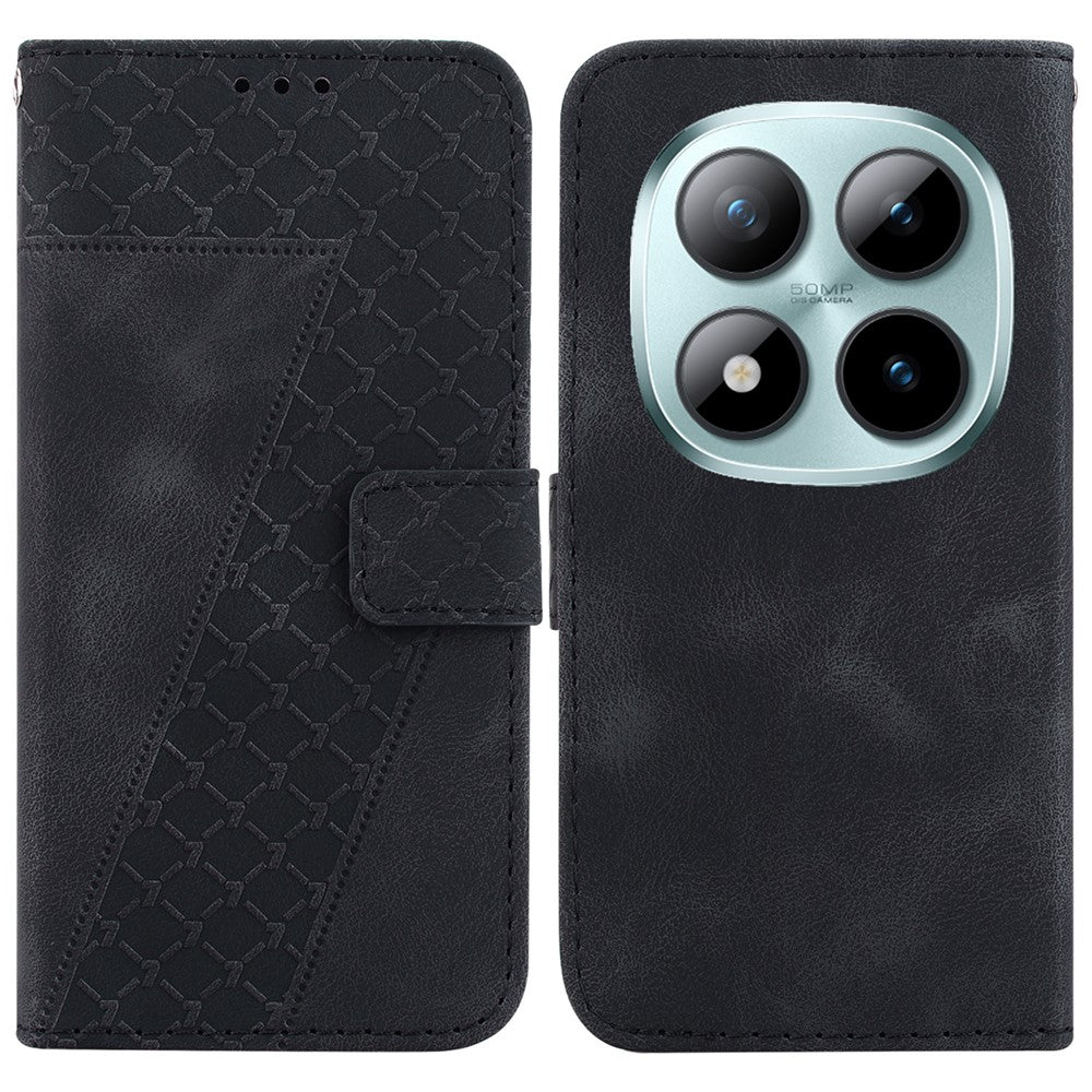 For Xiaomi Redmi Note 15 Pro 5G (Global) Stand Case 7-Shaped Pattern Imprint Leather Phone Cover with Strap - Black