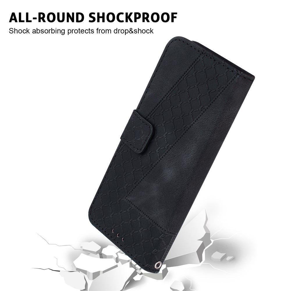 For Xiaomi Redmi Note 15 Pro 5G (Global) Stand Case 7-Shaped Pattern Imprint Leather Phone Cover with Strap - Black