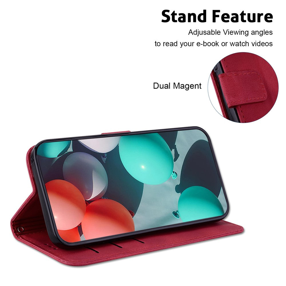 For Xiaomi Redmi Note 15 Pro 5G (Global) Stand Case 7-Shaped Pattern Imprint Leather Phone Cover with Strap - Red