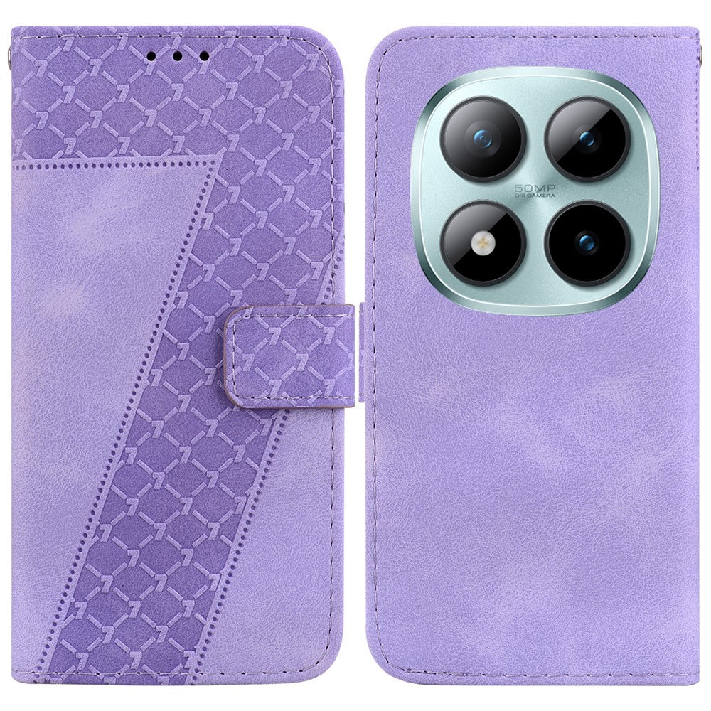For Xiaomi Redmi Note 15 Pro 5G (Global) Stand Case 7-Shaped Pattern Imprint Leather Phone Cover with Strap - Purple