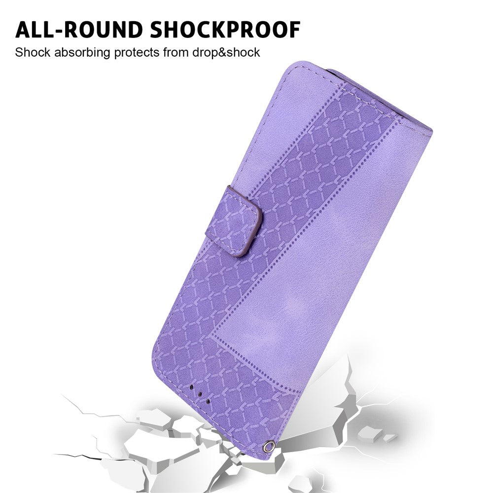 For Xiaomi Redmi Note 15 Pro 5G (Global) Stand Case 7-Shaped Pattern Imprint Leather Phone Cover with Strap - Purple