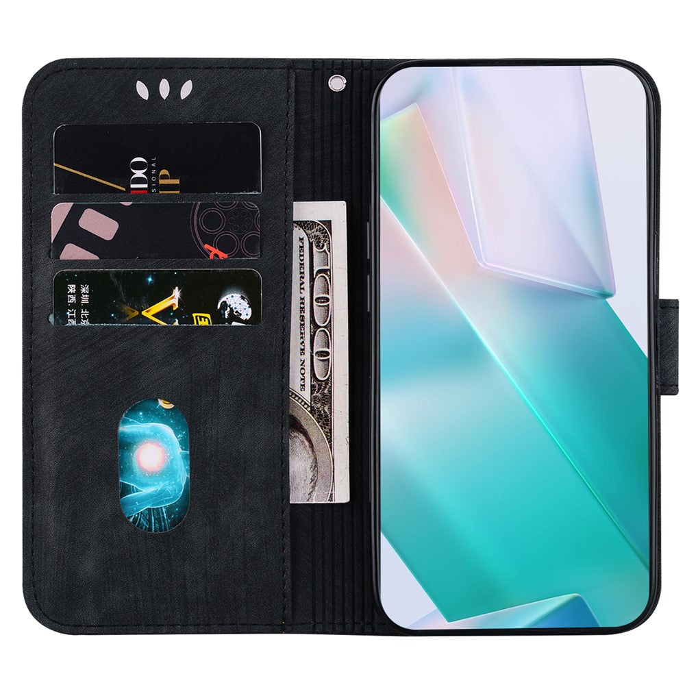 For Xiaomi Redmi Note 15 Pro 5G (Global) Wallet Case Tiger Imprint Leather Shockproof Phone Cover with Wrist Strap - Black
