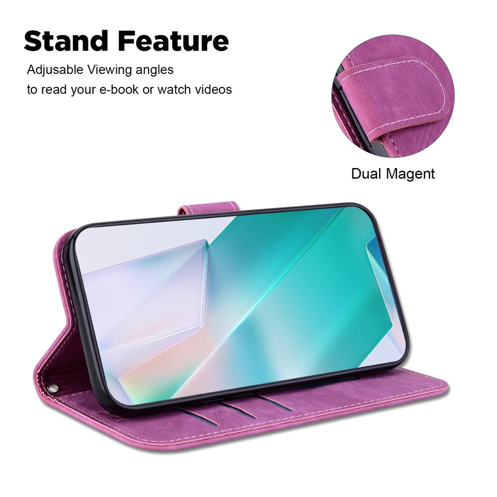 For Xiaomi Redmi Note 15 Pro 5G (Global) Wallet Case Tiger Imprint Leather Shockproof Phone Cover with Wrist Strap - Rose