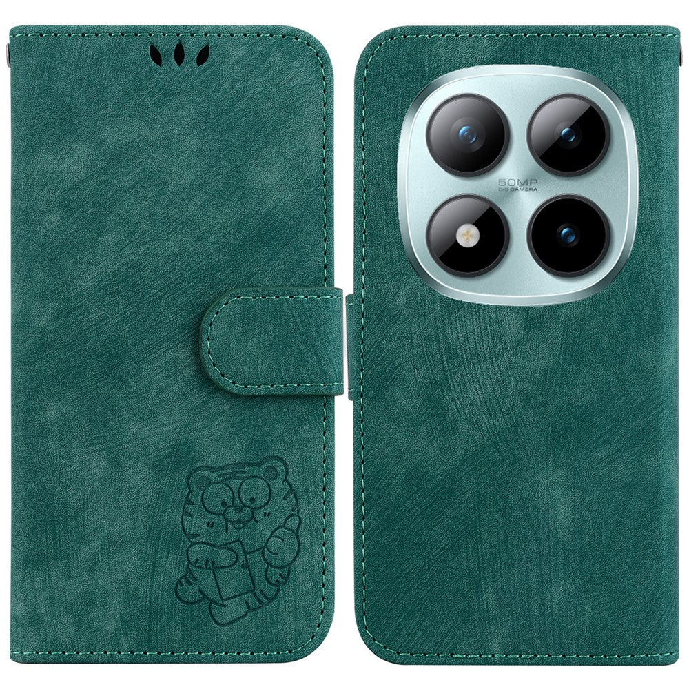 For Xiaomi Redmi Note 15 Pro 5G (Global) Wallet Case Tiger Imprint Leather Shockproof Phone Cover with Wrist Strap - Green