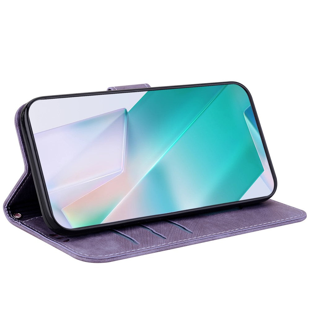 For Xiaomi Redmi Note 15 Pro 5G (Global) Wallet Case Tiger Imprint Leather Shockproof Phone Cover with Wrist Strap - Purple