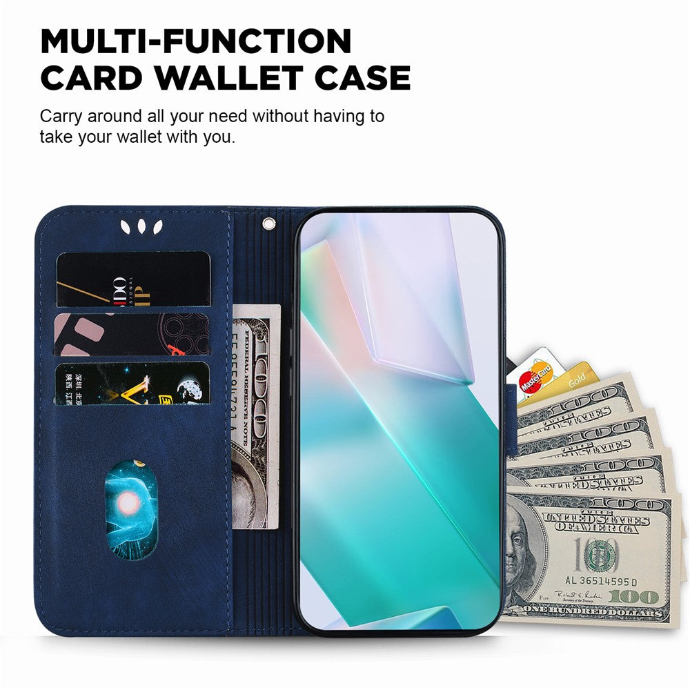 For Xiaomi Redmi Note 15 Pro 5G (Global) Wallet Case Tiger Imprint Leather Shockproof Phone Cover with Wrist Strap - Dark Blue