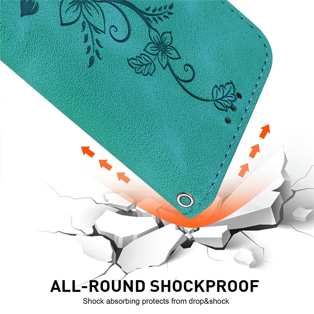 For Xiaomi Redmi Note 15 Pro 5G (Global) Stand Case Lily Flower Imprint Leather Phone Cover with Wrist Strap - Green