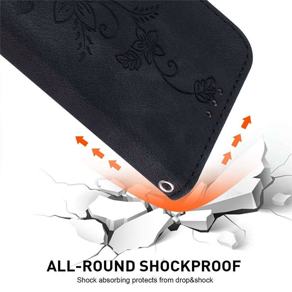 For Xiaomi Redmi Note 15 Pro 5G (Global) Stand Case Lily Flower Imprint Leather Phone Cover with Wrist Strap - Black